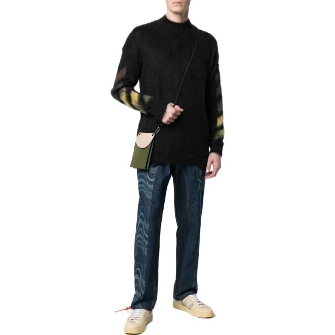 Off-White Herre FW22 Ensfarget Stripe Mønster Langermet Ullgenser Versjon Svart