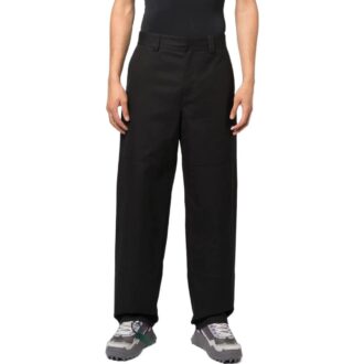 Off-White Herre FW22 Ensfarget Stripe-trykk Rett Casual Bukser/Løse Bukser Svart