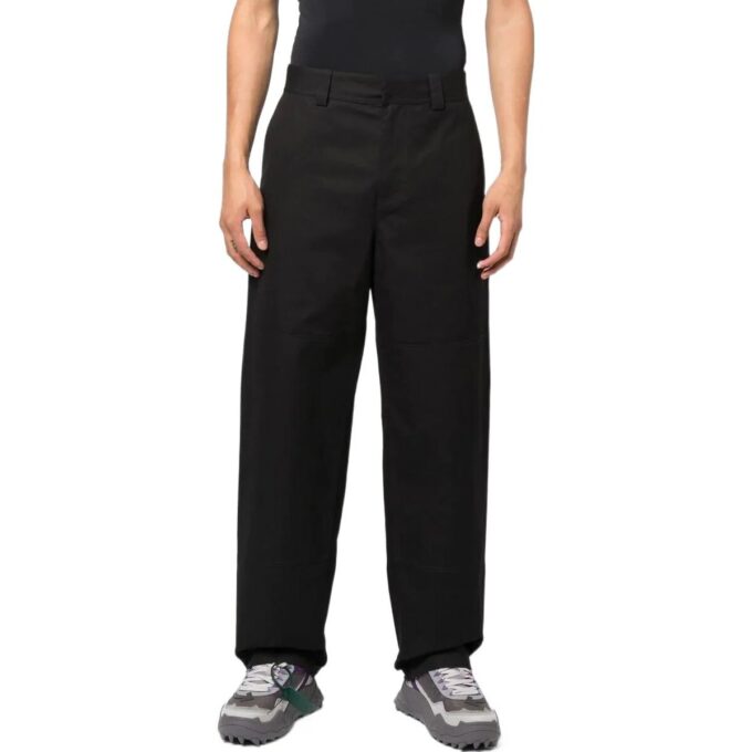 Off-White Herre FW22 Ensfarget Stripe-trykk Rett Casual Bukser/Løse Bukser Svart