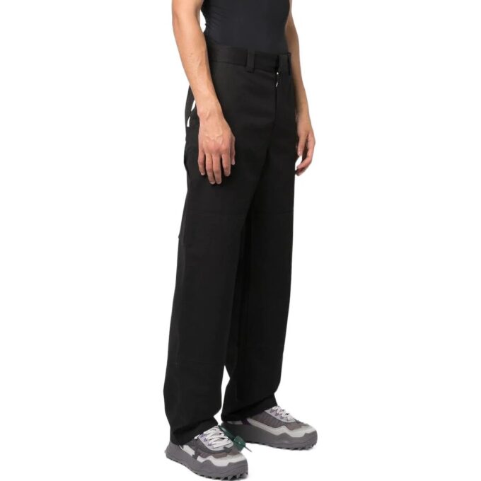 Off-White Herre FW22 Ensfarget Stripe-trykk Rett Casual Bukser/Løse Bukser Svart