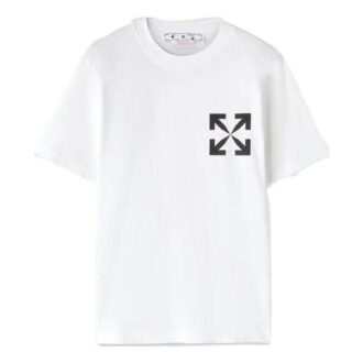 Off-White Herre FW22 ensfarget T-skjorte med Diagonal Arrow-trykk, rund hals og korte shorts