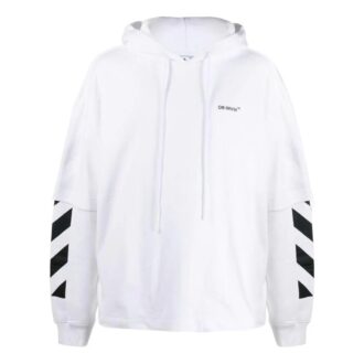 Off-White Herre FW22 Ensfarget trykk med hette og lange ermer, hvit