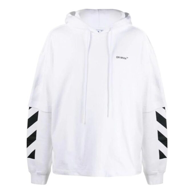 Off-White Herre FW22 Ensfarget trykk med hette og lange ermer, hvit