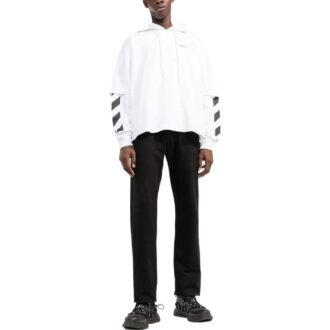Off-White Herre FW22 Ensfarget trykk med hette og lange ermer, hvit