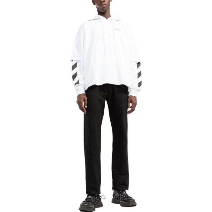 Off-White Herre FW22 Ensfarget trykk med hette og lange ermer, hvit