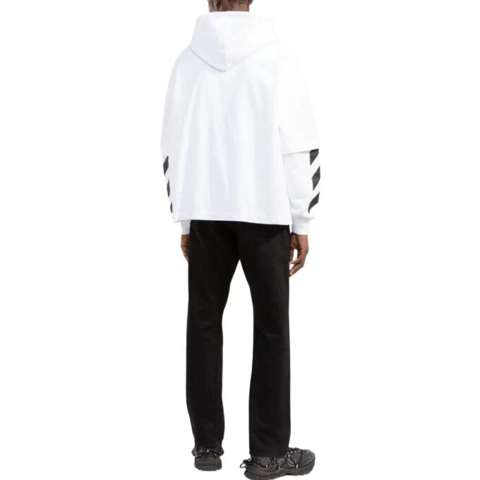 Off-White Herre FW22 Ensfarget trykk med hette og lange ermer, hvit