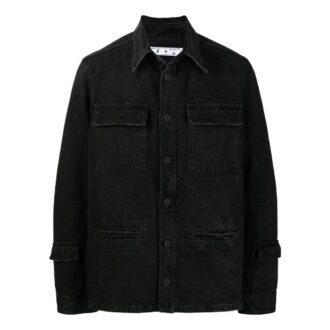Off-White herre FW22 ensfarget, uformell langermet Denim-skjorte i svart