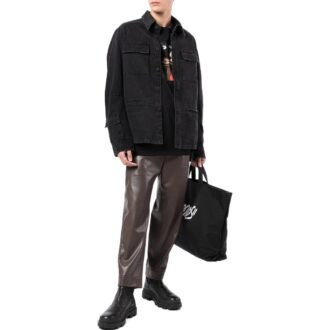 Off-White herre FW22 ensfarget, uformell langermet Denim-skjorte i svart