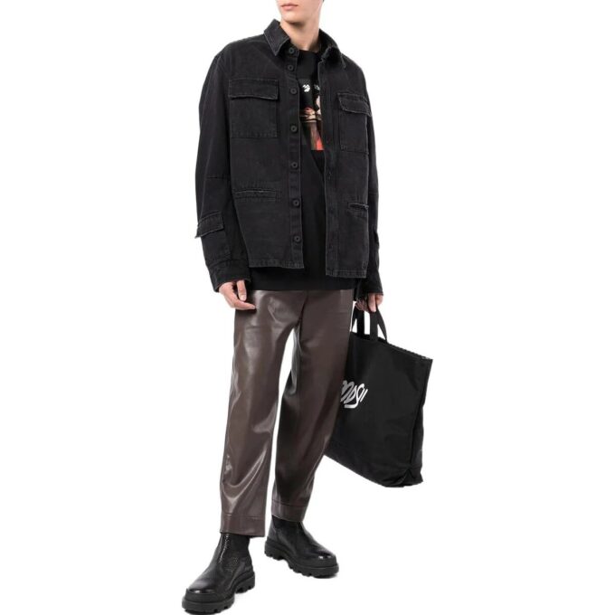 Off-White herre FW22 ensfarget, uformell langermet Denim-skjorte i svart