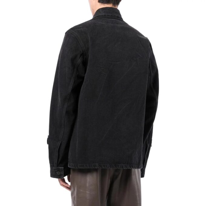 Off-White herre FW22 ensfarget, uformell langermet Denim-skjorte i svart