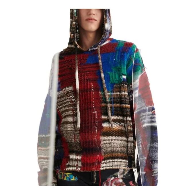 Off-White Herre FW22 Fargeblokkert strikket genser med hette og lange ermer