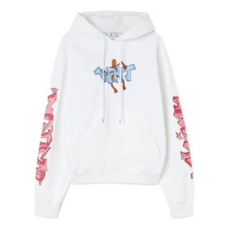 Off-White Herre FW22 Graffiti Løs hettegenser med lange ermer Hvit