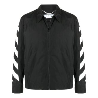 Off-White Herre FW22 Jakke med glidelås, revers og striper på ermene, svart