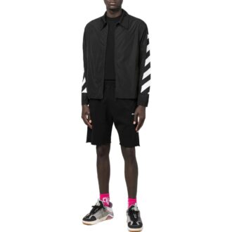 Off-White Herre FW22 Jakke med glidelås, revers og striper på ermene, svart