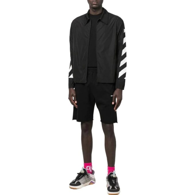 Off-White Herre FW22 Jakke med glidelås, revers og striper på ermene, svart