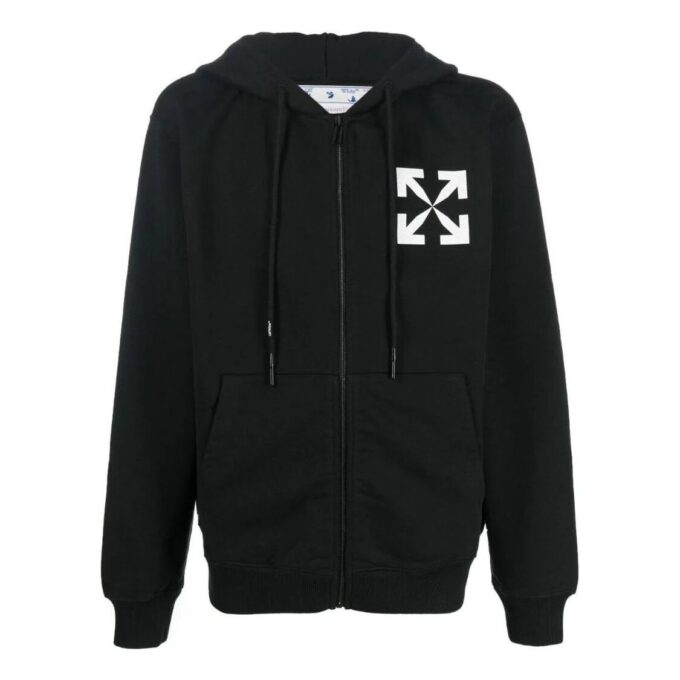 Off-White Herre FW22 Jakke med hette og pil-logo-trykk, svart