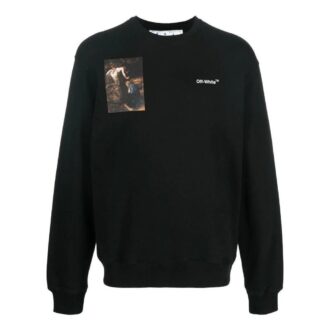 Off-White Herre FW22 Karaktertrykk Rundhals Langermet Løs Passform Svart