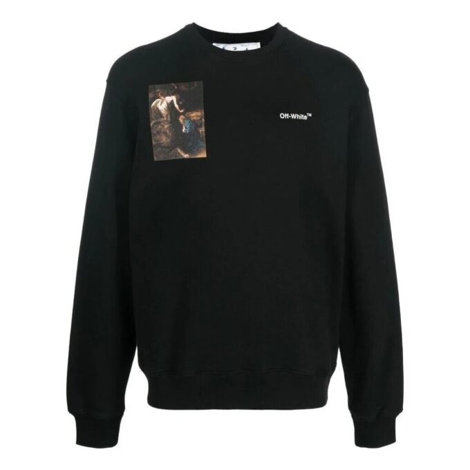 Off-White Herre FW22 Karaktertrykk Rundhals Langermet Løs Passform Svart