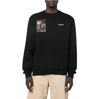 Off-White Herre FW22 Karaktertrykk Rundhals Langermet Løs Passform Svart