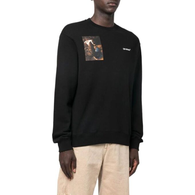 Off-White Herre FW22 Karaktertrykk Rundhals Langermet Løs Passform Svart