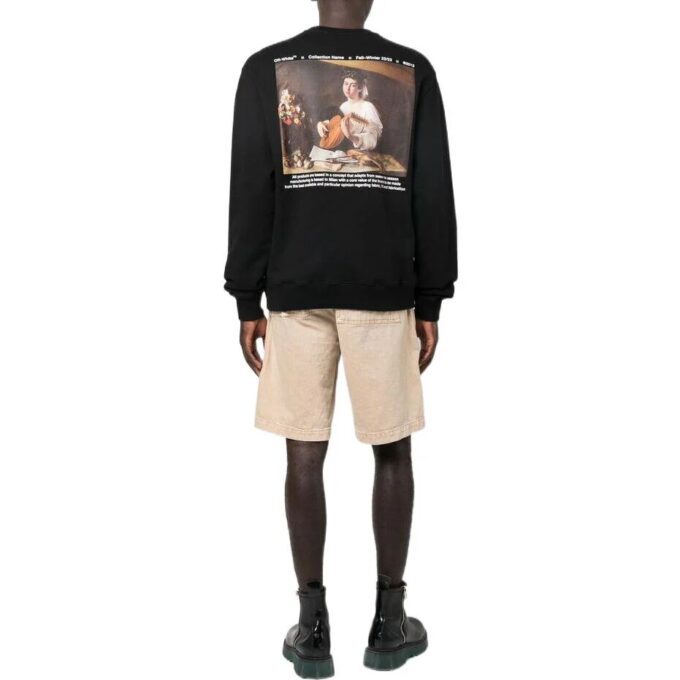 Off-White Herre FW22 Karaktertrykk Rundhals Langermet Løs Passform Svart