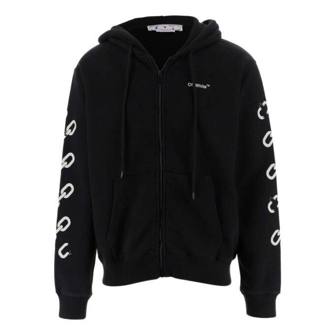 Off-White Herre FW22 Kjede-logo-trykk Glidelås Løs passform Høst Svart