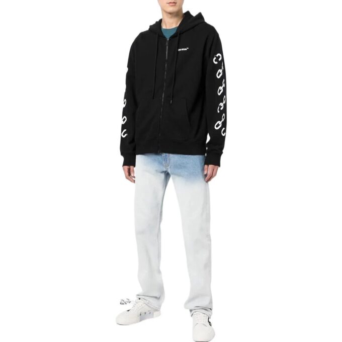Off-White Herre FW22 Kjede-logo-trykk Glidelås Løs passform Høst Svart