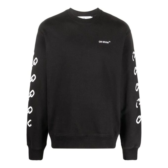 Off-White Herre FW22 Kjede-logo-trykk Rundhalset genser Løs passform Svart