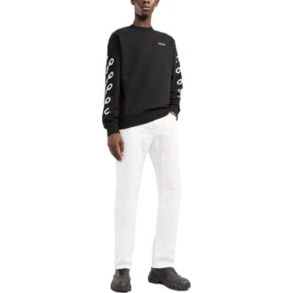 Off-White Herre FW22 Kjede-logo-trykk Rundhalset genser Løs passform Svart
