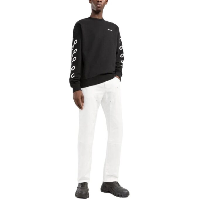 Off-White Herre FW22 Kjede-logo-trykk Rundhalset genser Løs passform Svart