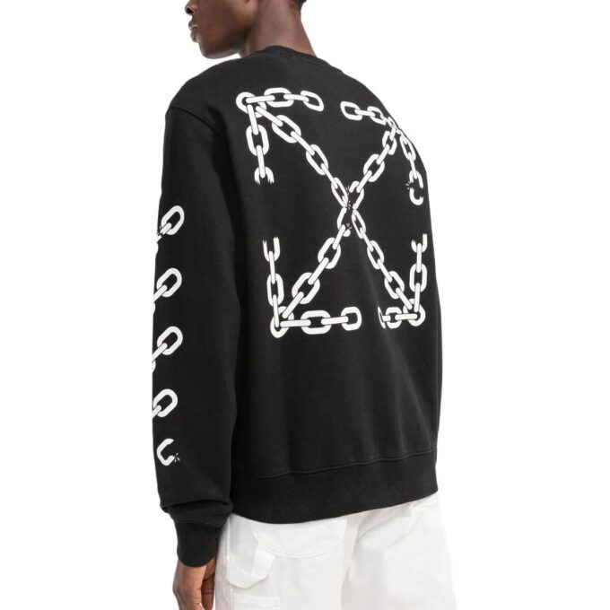 Off-White Herre FW22 Kjede-logo-trykk Rundhalset genser Løs passform Svart