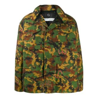 Off-White Herre FW22 Klassisk jakke med militært kamuflasjemønster, grønn