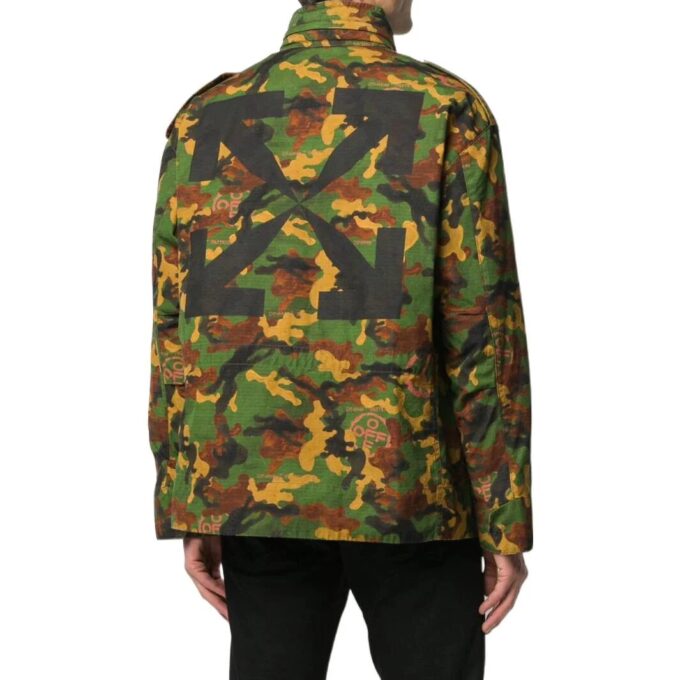 Off-White Herre FW22 Klassisk jakke med militært kamuflasjemønster, grønn