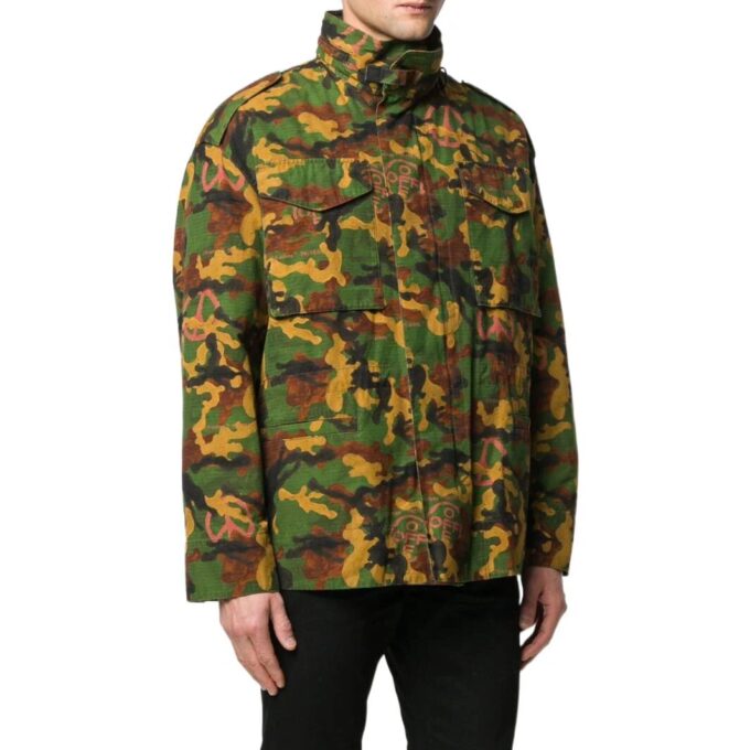 Off-White Herre FW22 Klassisk jakke med militært kamuflasjemønster, grønn