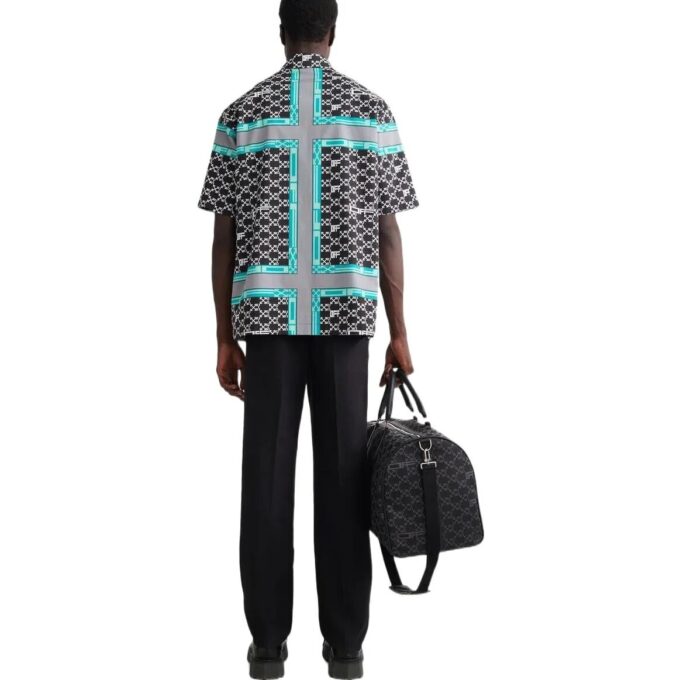 Off-White Herre FW22 Klassisk Logo Fulltrykk Revers Kortærmet Løs Passform Svart Skjorte
