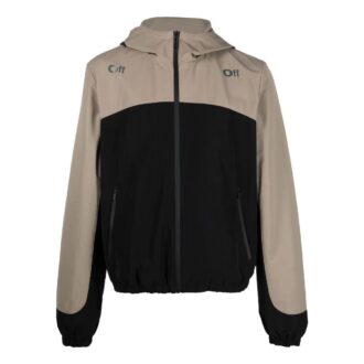 Off-White Herre FW22 Kontrastfarger Piletrykk Glidelås Jakke med hette Løs passform Svart Grå