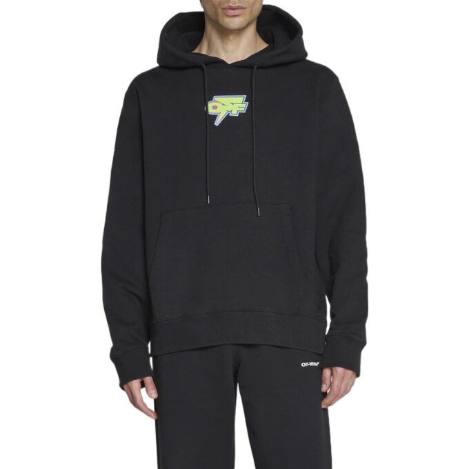 Off-White Herre FW22 Langermet hettegenser med logo på ryggen, vanlig versjon, svart