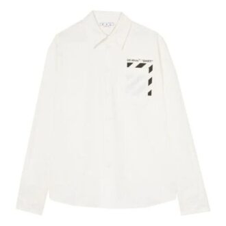 Off-White Herre FW22 Langermet hvit skjorte med lommer og Diagonal striper
