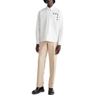 Off-White Herre FW22 Langermet hvit skjorte med lommer og Diagonal striper