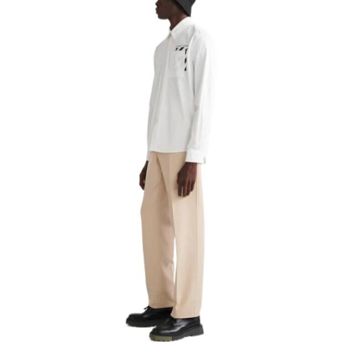 Off-White Herre FW22 Langermet hvit skjorte med lommer og Diagonal striper