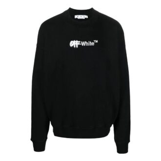 Off-White Herre FW22 Logo-brodert Rundhalset Langermet Svart