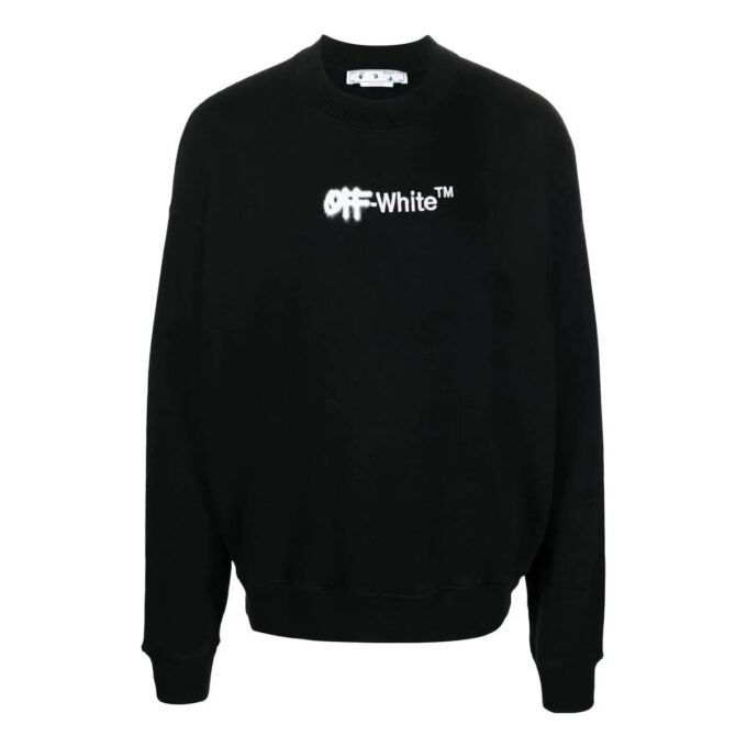 Off-White Herre FW22 Logo-brodert Rundhalset Langermet Svart