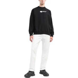 Off-White Herre FW22 Logo-brodert Rundhalset Langermet Svart