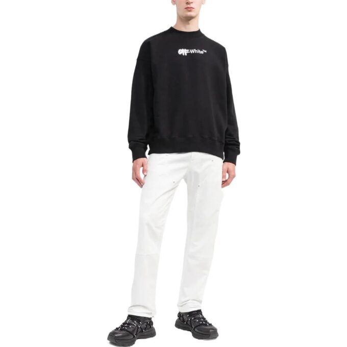 Off-White Herre FW22 Logo-brodert Rundhalset Langermet Svart