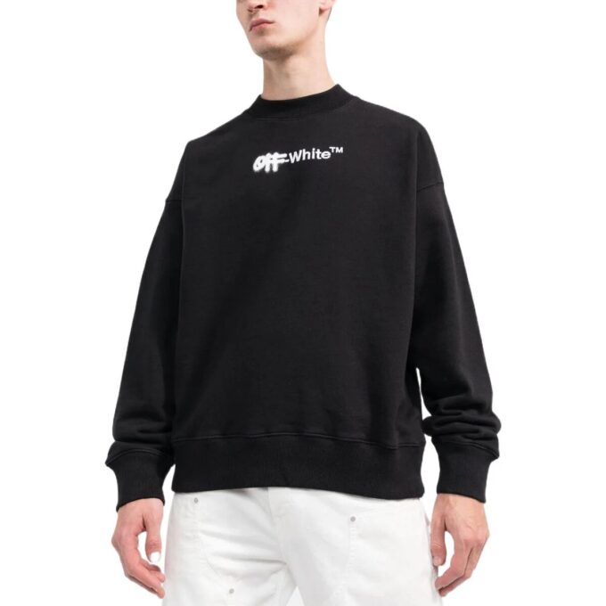 Off-White Herre FW22 Logo-brodert Rundhalset Langermet Svart