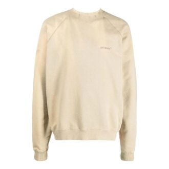 Off-White Herre FW22 Logo brodert stripe rund hals lange ermer beige