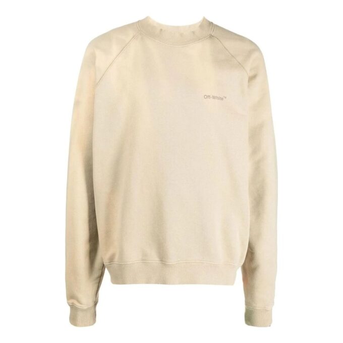Off-White Herre FW22 Logo brodert stripe rund hals lange ermer beige
