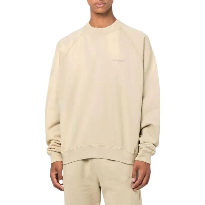Off-White Herre FW22 Logo brodert stripe rund hals lange ermer beige