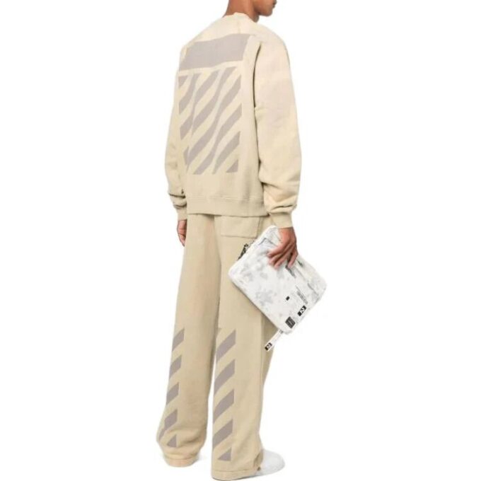 Off-White Herre FW22 Logo brodert stripe rund hals lange ermer beige