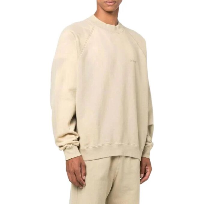 Off-White Herre FW22 Logo brodert stripe rund hals lange ermer beige